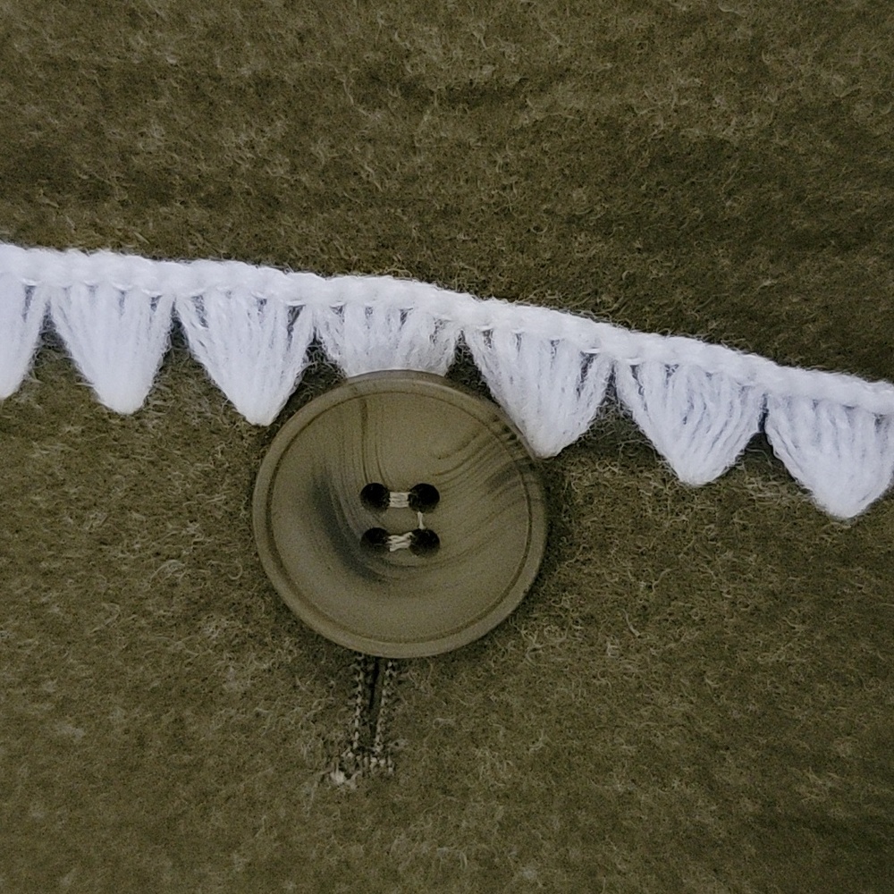 Olive Green Coat and Scarf Set with White Trim Size Small - Picture 13 of 14